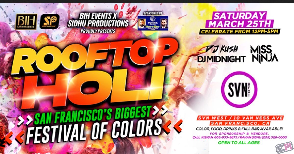 Rooftop Holi Music Festival in San Francisco on March 25th